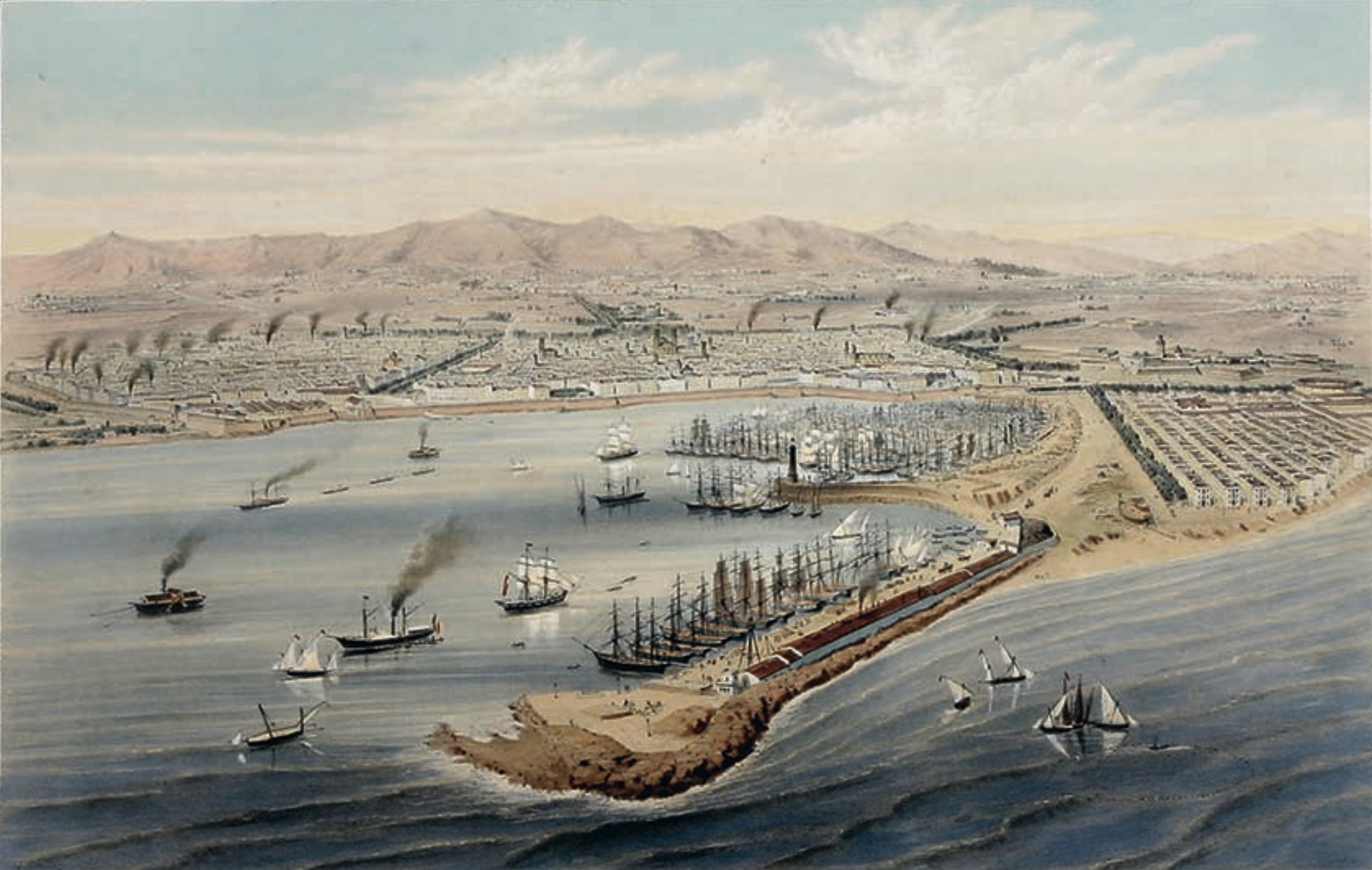 Vista de Barcelona des de l’entrada del port, 1856