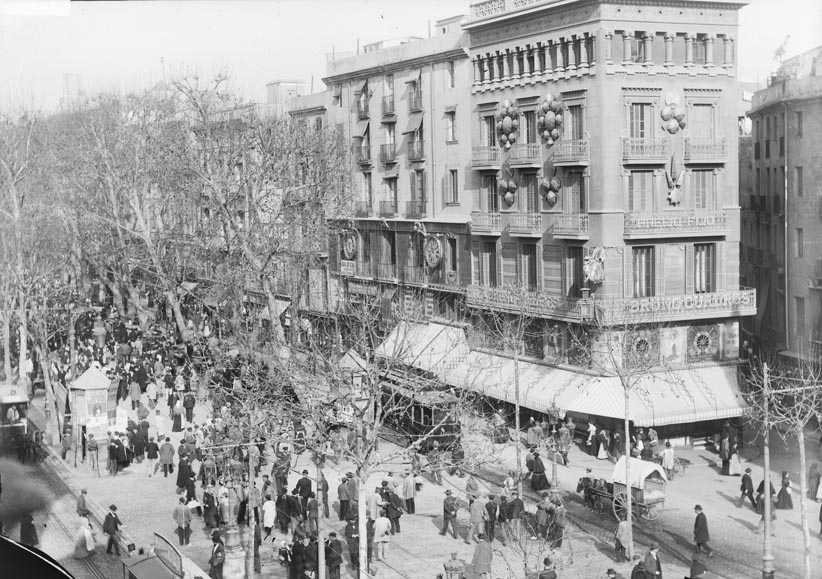 Rambla de les Flors i pla de la Boqueria, 1900